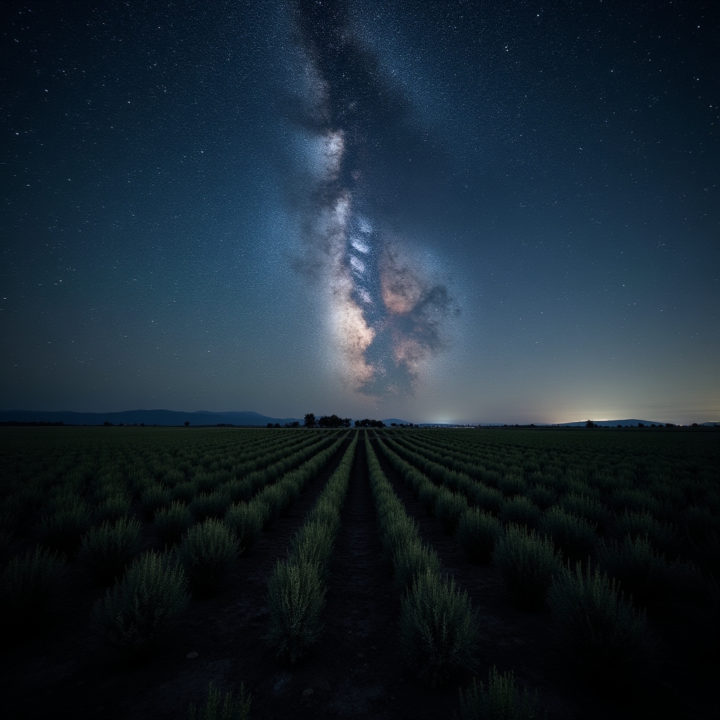 Campagna viterbese di notte con cielo limpido e stelle visibili