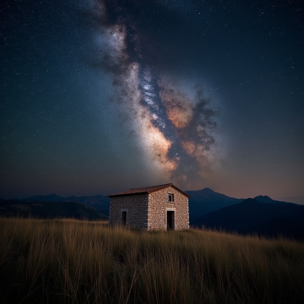 Cielo stellato sopra i Monti Simbruini nel Lazio orientale